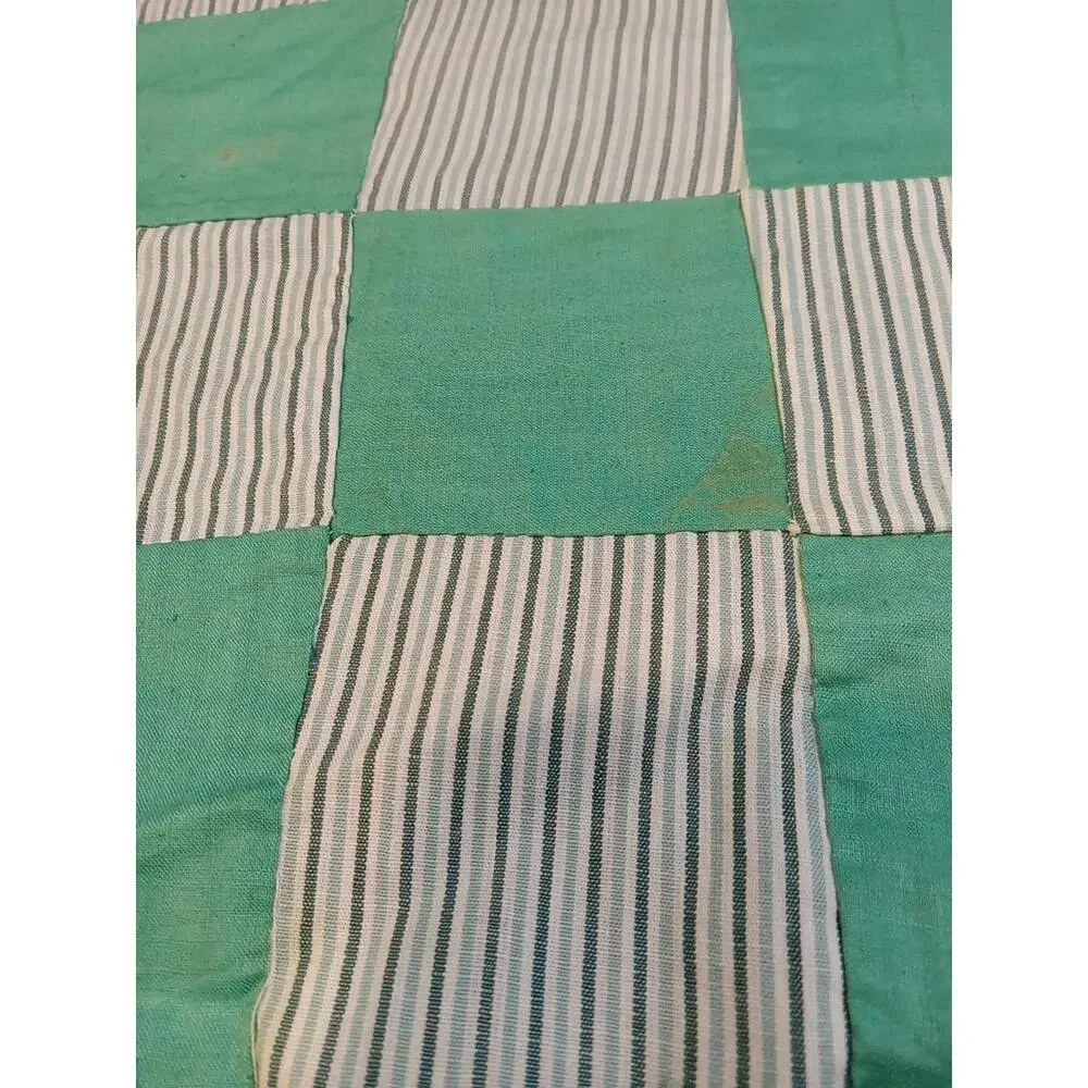 Patchwork Fabric Green And Stripe Squares Lot Of 2 For Making Quilts Blankets